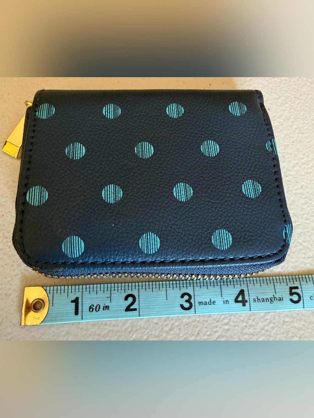 Women's dark teal Polka Dot Zip Wallet with Teal Accents